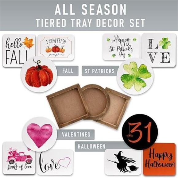 Farmhouse Christmas Tiered Tray Decor Set - Beautiful Year Round Seasonal - Picture 6 of 8
